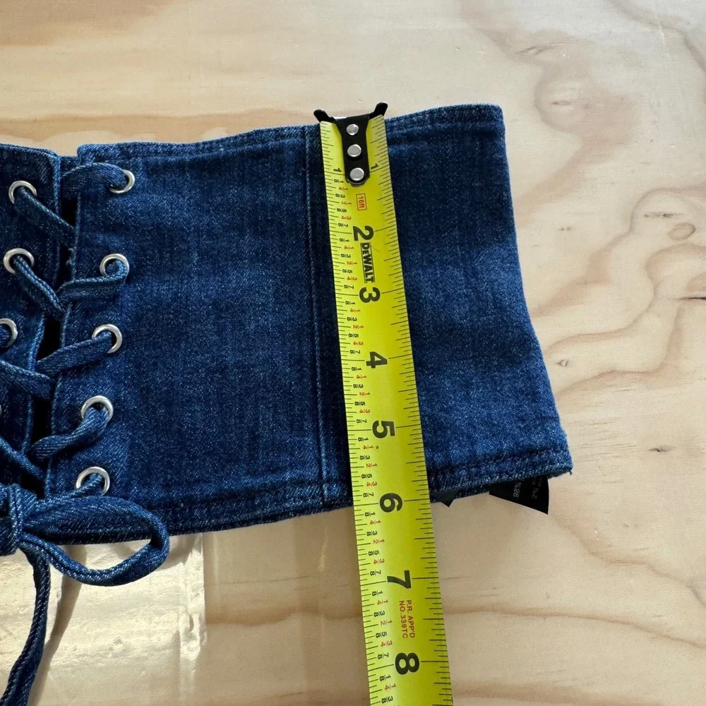 NWT Zara Denim Lace Up Corset Belt Dark Wash Indigo Blue Wide Waist Cincher